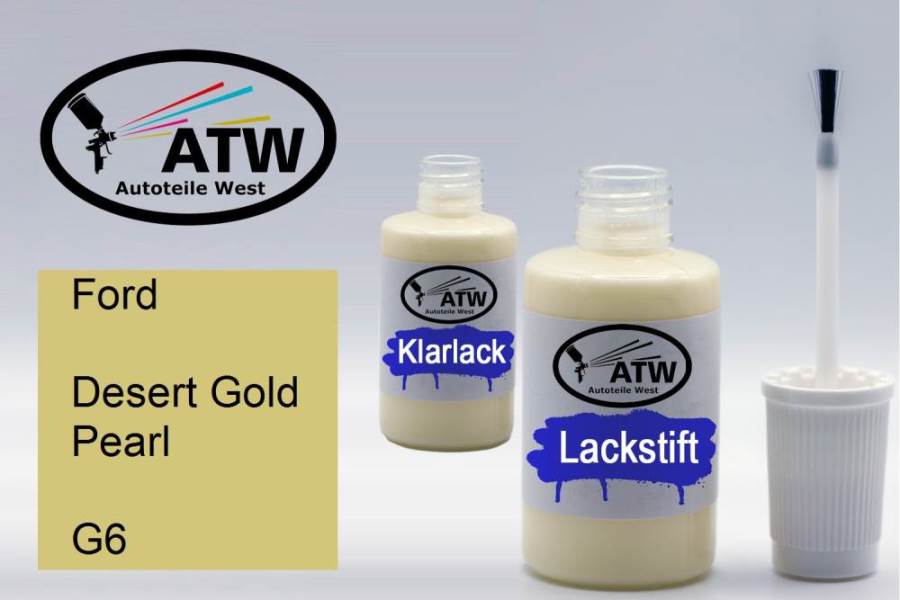 Ford, Desert Gold Pearl, G6: 20ml Lackstift + 20ml Klarlack - Set, von ATW Autoteile West.